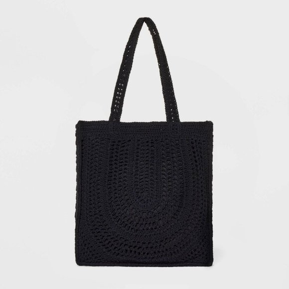 Crochet Tote Handbag Universal Thread Black - Picture 1 of 7